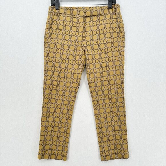 Tibi Pants - Tibi Pants Womens 2 Slim Crop Mustard Yellow Cotton Throwing Stars Career Preppy
